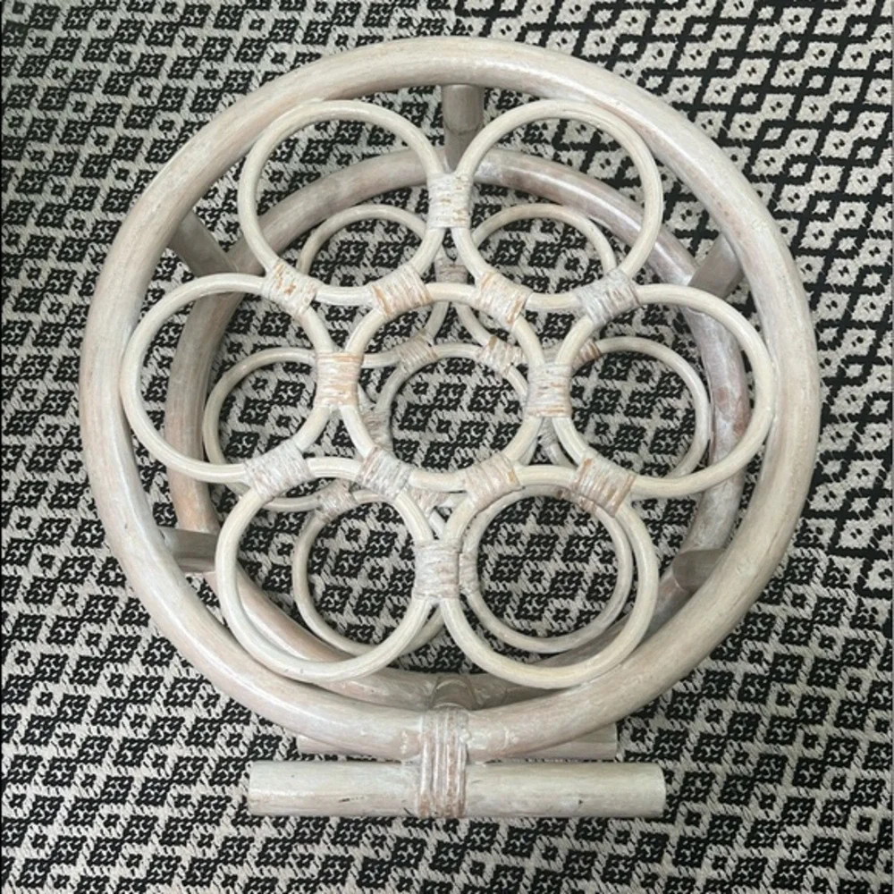 VINTAGE RETRO BOHO RATTAN LARGE ROUND WINE RACK HOLDER UEC